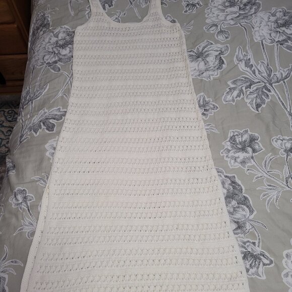 Old Navy Off White Cotton Knit Maxi Tank Dress Beach Swim Coverup  Medium NWOT - Picture 1 of 9